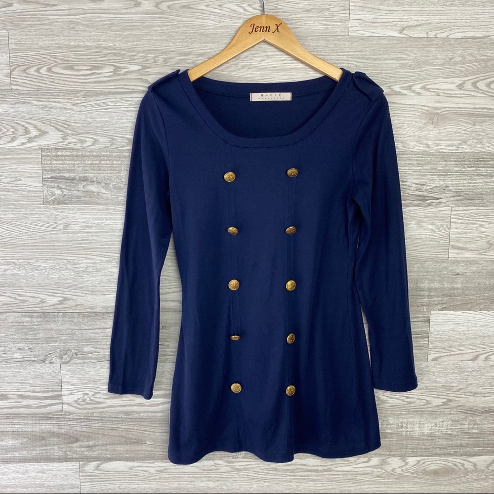 M+P+E Dark Blue Military Button Long Sleeve Dress